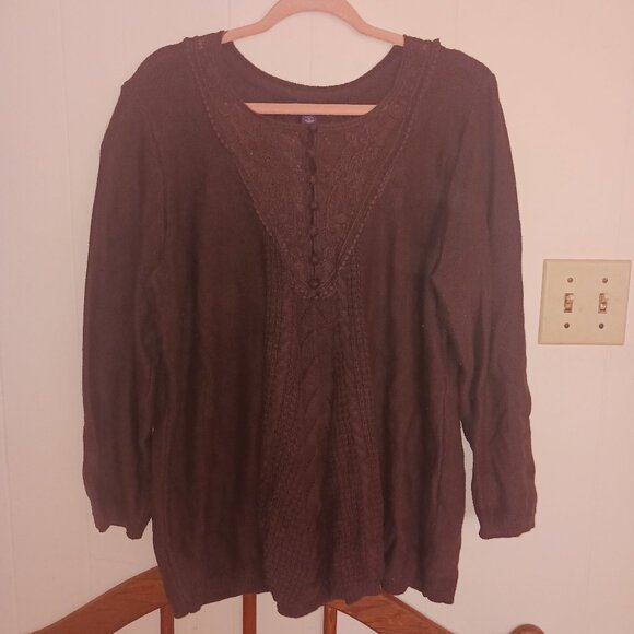 22/24w Lace front panel Chocolate Brown sweater nwot. Roaman's - Picture 2 of 5